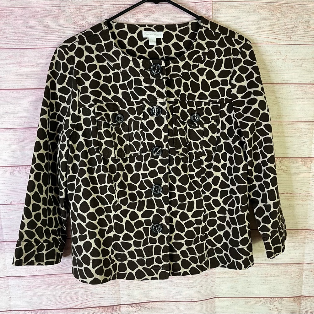 Charter Club Brown Giraffe Print Jacket Size Medium‎